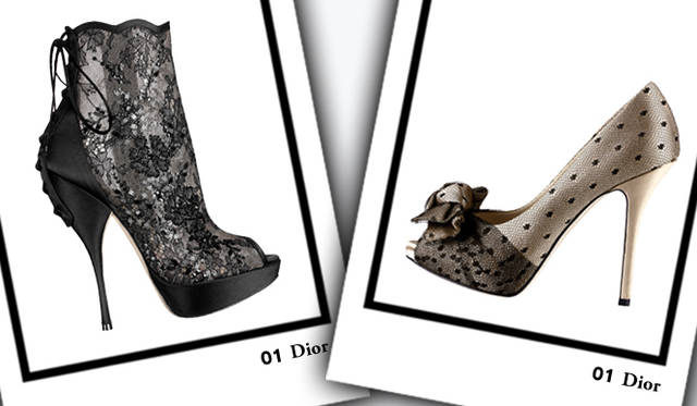 <strong>Dior｜ディオール</strong>　左／ショートブーツ　[H11cm]　13万6500円、右／パンプス　[H9cm]　10万5000円（ともにディオール／クリスチャン ディオール）