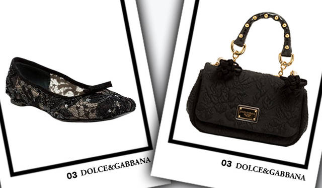 <strong>DOLCE&GABBANA｜ドルチェ＆ガッバーナ</strong>　左／バレエシューズ　[H0cm]　4万9350円、右／ハンドバッグ　[W18×H11×D7cm]　10万5000円（ともにドルチェ＆ガッバーナ／ドルチェ＆ガッバーナ ジャパン）