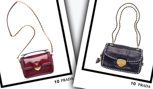 <strong>PRADA｜プラダ</strong>　左／バッグ [W18×H12×D6cm]　14万9100円、右／バッグ [W23×H14×D7cm]　18万9000円（ともに予定価格）（ともにプラダ／プラダ ジャパン）
