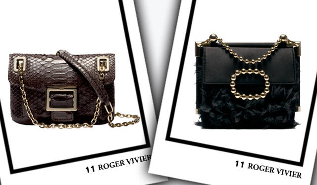 <strong>ROGER VIVIER｜ロジェ ヴィヴィエ</strong>　左／バッグ [W19×H13×D8cm]　28万6650円、右／バッグ [W19×H14×D5cm]　32万8650円（ともにロジェ ヴィヴィエ／ロジェ ヴィヴィエ阪急うめだ本店5Fインターナショナルブティック）