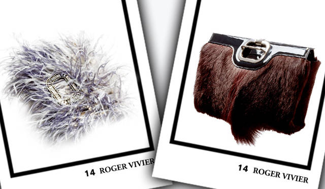 <strong>ROGER VIVIER｜ロジェ ヴィヴィエ</strong>　左／バッグ [W20×H10×D2.5cm]　41万8950円、右／バッグ [W26×H16×D4cm]　32万8650円（ロジェ ヴィヴィエ／ロジェ ヴィヴィエ阪急うめだ本店5Fインターナショナルブティック）