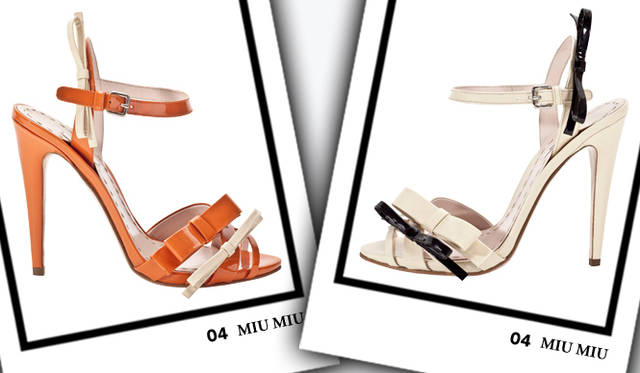 <strong>MIU MIU｜ミュウミュウ</strong>　サンダル 各[H11.5cm]　6万3000円（ともにミュウミュウ／プラダ ジャパン）