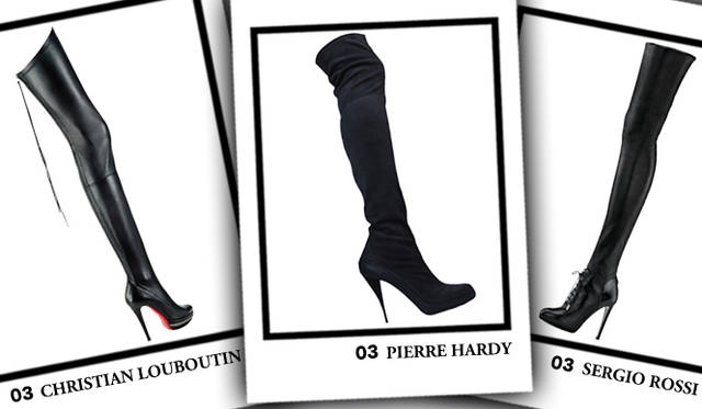 <strong>CHRISTIAN LOUBOUTIN｜クリスチャン ルブタン</strong>　「UNIQUE」ニ―ハイブーツ [H14cm]　26万2500円（クリスチャンルブタン ジャパン限定商品）（クリスチャン ルブタン／クリスチャンルブタン ジャパン）</br><strong>PIERRE HARDY｜ピエール アルディ</strong>　ニーハイブーツ [H11.5cm]　18万3750円（参考価格）（ピエール アルディ／ステディ スタディ）</br><strong>SERGIO ROSSI｜セルジオ・ロッシ</strong>　ニーハイブーツ（カーフ／ライクラ） [H10.5cm]　21万2100円（セルジオ・ロッシ／グッチ グループ ジャパン セルジオ・ロッシ ディビジョン）