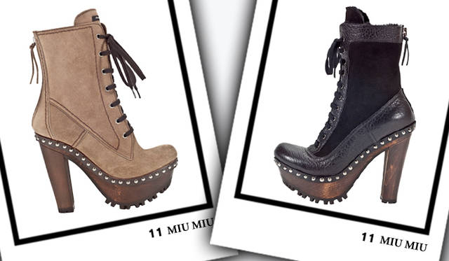 <strong>MIU MIU｜ミュウミュウ</strong>　左／ブーツ [H14cm]　10万800円、右／ブーツ [H14cm]　12万4950円（ともにミュウミュウ／プラダ ジャパン）