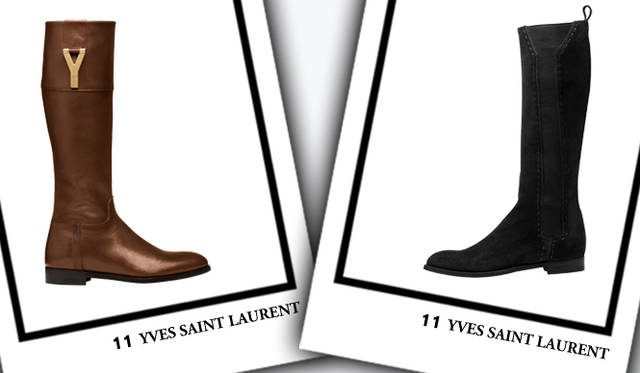 <strong>YVES SAINT LAURENT｜イヴ・サンローラン</strong>　左／「CHYC」フラットブーツ [H1.5cm]　19万50円、右／「GABY」フラットブーツ [H1.5cm]　14万2800円（ともにイヴ・サンローラン／グッチ グループ ジャパン イヴ・サンローラン ディビジョン）