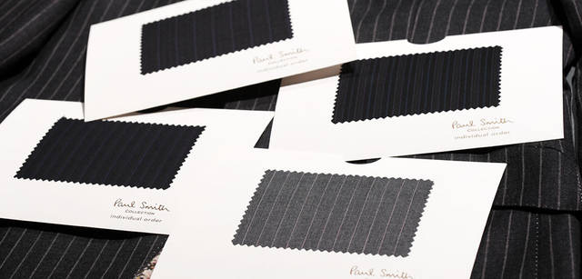 <strong>Paul Smith｜ポール・スミス コレクション</strong>　individual orderには、ハイクオリティでユニークな生地コレクションが30種類以上用意されている。できあがりはオーダーから3週間。