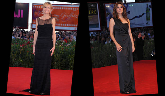 <strong>第67回べネチア国際映画祭｜Ingeborga Darkunaite , Jo Champa｜インゲボルガ・ダプクナイテ、ジョー・チャンパ</strong>　左／インゲボルガ・ダプクナイテはショルダー部分がトランスペアレントなブラックドレスを。右／ジョー・チャンパはワンショルダーのアヴァンギャルドなドレスをセレクト。