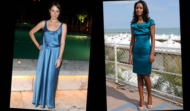 <strong>第67回べネチア国際映画祭｜Ｉsabella Ragonese , Rula Jebreal｜イザベラ・ラゴネーゼ</strong>　左／イザベラ・ラゴネーゼは夜のパーティにぴったりなマキシ丈ドレスを。右／パレスチナ人ジャーナリストのRula Jebrealはフェミニンなアルベルタ フェレッティのカラードレスを選んだ。