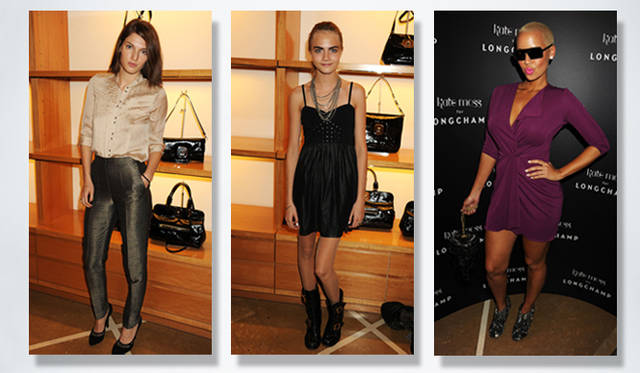 <strong>Kate Moss for LONGCHAMP</strong>　モデルのベン・グライムズ、カーラ・デルヴィーニュ、アンバー・ローズ。