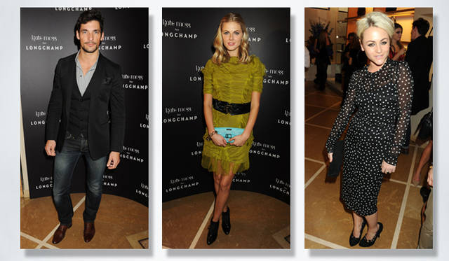 <strong>Kate Moss for LONGCHAMP</strong>　左から／モデルのデイビッド・ギャンディー、TVプレゼンター、女優、歌手とさまざまな顔をもつドナ・エアー、ハイメ・ウィンストン。