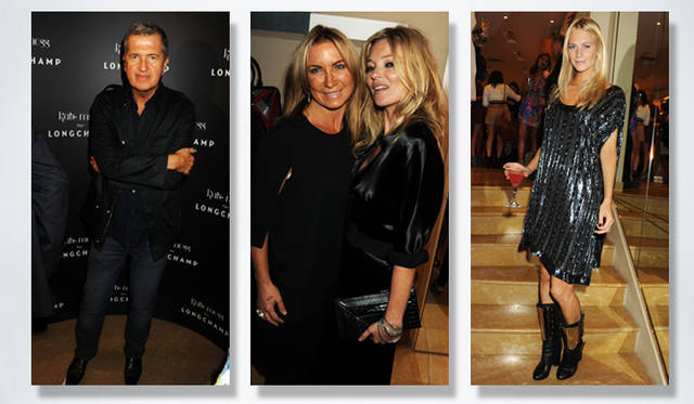 <strong>Kate Moss for LONGCHAMP</strong>　フォトグラファーのマリオ・テスティーノ、メグ・マシューズとケイト・モス、モデルのポピー・デルヴィーニュ。