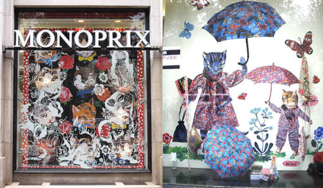 並びのショーウィンドウにはコラボレーションの商品と特大ポスターが