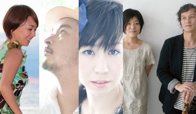 <strong>BOSSA AOYAMAMA 2010</strong>　写真左より、Chie Umezawa with Tiago Costa、Saigenji、ゴロコト（コトリンゴ+伊藤ゴロー）、naomi & goro