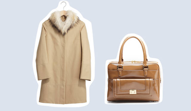 <strong>ESTNATION｜エストネーション</strong>　左／スタイリスト 高橋リタさんとのコラボレーションコレクションより新作コートが登場。ミニマルなシルエットがコーディネイトを今年らしく見せてくれる！　コート 8万4000円、右／コート同様、高橋リタさんとのコラボレーションコレクションから新作バッグがお目見え。トレンドのキャメルカラーをバッグでさりげなく取り入れて。バッグ 3万9900円（ともにエストネーション）