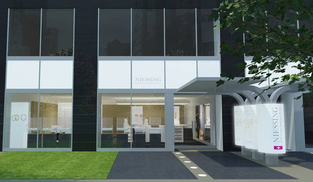 <strong>NIESSING｜ニーシング</strong>　2010年10月22日（金）にオープンする、「ニーシング大阪」のブティック外観。ジュエリーとおなじく、シンプルかつモダンな佇まいだ。