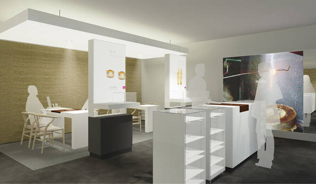 <strong>NIESSING｜ニーシング</strong>　内装はシンプルながらもどこか温かみを感じさせるつくり。まるでアートピースを見るかのように、ジュエリー選びがゆっくりとできる空間になっている。