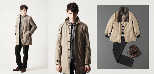 <strong> MARGARET HOWELL｜マーガレット・ハウエル</strong>　2010-11冬の最注目のアウターラインナップ<br>モデル／ダウンライナー付きステンカラーコート 5万1450円（MHL.）、ジャケット 7万2450円、カーディガン 3万7800円、シャツ 2万4150円、トラウザーズ 3万450円、靴 8万2950円（すべてマーガレット・ハウエル）<br>コーディネイト／ダウンライナー付きステンカラーコート 5万1450円、ボーダーニット 1万9950円、マフラー 1万4700円、ブーツ 4万9350円（すべてMHL.）　ジーンズ（EDWIN） 2万5200円（マーガレット・ハウエル）