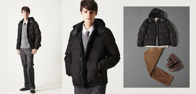 <strong> MARGARET HOWELL｜マーガレット・ハウエル</strong>　2010-11冬の最注目のアウターラインナップ<br>モデル／ダウンブルゾン 4万9350円、シャツ 1万7850円（ともにMHL.）　ニット 3万450円、ネクタイ 1万3650円、トラウザーズ 3万450円、スニーカー 2万7300円（すべてマーガレット・ハウエル）<br>コーディネイト／ダウンブルゾン 4万9350円、ニット 1万9950円、トラウザーズ 2万8350円、ブーツ 4万9350円（すべてMHL.）