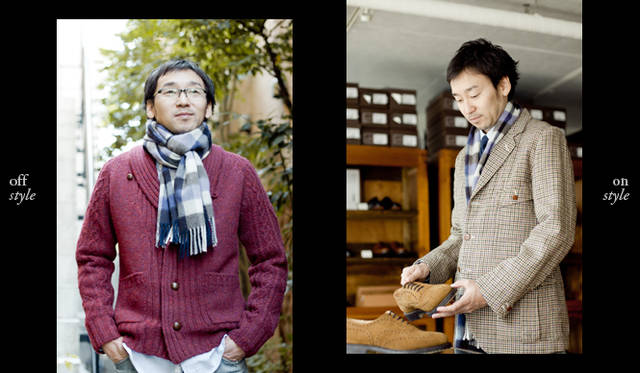 <strong>Drakes｜ドレイクス</strong>　カジュアルな大柄チェックはオフスタイルにはもちろん、オンスタイルにも華やかさをプラスしてくれる。　ウールマフラー 1万5750円（ドレイクス）