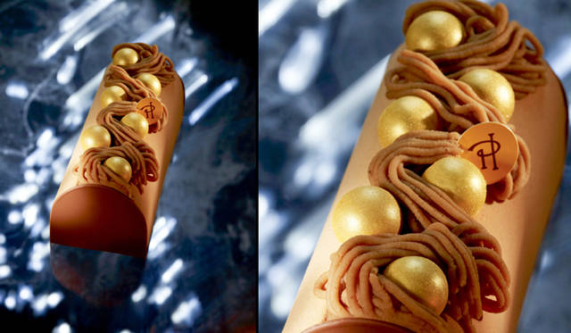 <strong>PIERRE HERMÉ PARIS｜ピエール・エルメ・パリ</strong>　「日本の皆さまはモンブランがお好きと聞いたので」と、エルメ氏。大好きなモンブランでおいしい笑顔をプレゼントしたい。 「ビュッシュ モンブラン」 3990円（イクスピアリ限定）