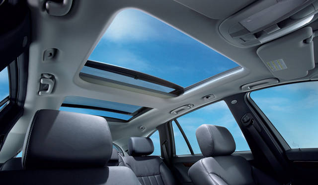 <strong>Mercedes-Benz R350 4MATIC｜メルセデス・ベンツ R350 4MATIC</strong>　前席、2列目に設けられている電動開閉のパノラミックスライディングルーフ