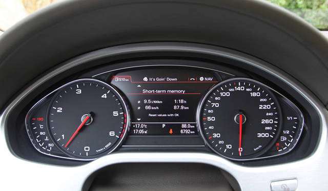 <strong>Audi｜アウディ A8</strong>　速度計も回転計もゼロ値が直下にポジショニングされ、レーシングカーを彷彿とさせるスポーティさをもつ
