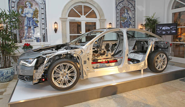 <strong>Audi｜アウディ A8</strong>　アルミニウムを中心につくれた軽量、高剛性のASF（アウディスペースフレーム）の骨格