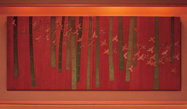 <strong>伊豆修善寺温泉 竹庭 柳生の庄</strong>　堀 文子氏　作品「群雀（むらすずめ）」