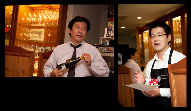 <strong>STARBUCKS｜スターバックス　コーヒーペアリングディナー</strong>　ワインレストラン「Maxivin」のソムリエ佐藤陽一さんと、スターバックスのコーヒースペシャリスト田原象二郎さん。2010年コーヒーアンバサダー松本愛美さんも参加し、さまざまなトークが繰り広げられた。