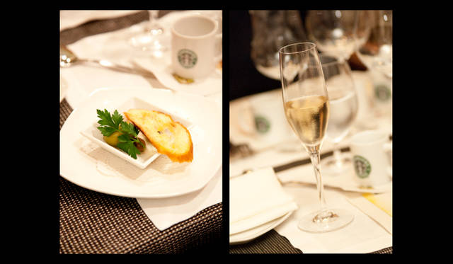 <strong>STARBUCKS｜スターバックス　コーヒーペアリングディナー</strong>　アミューズと「ドラモット（シャンパーニュ）」 。