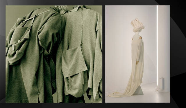 <strong>Yohji Yamamoto｜ヨウジヤマモト</strong>　左／「Yohji Yamamoto Autumn Winter」（1983-84）　Rights Reserved、右／「Deram Shop by Yohji Yamamoto」　Photograph by Ronald Stoops