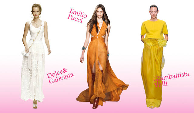 <strong>Keyword 11 “Maxi Dress”</strong></br>Dolce&Gabbana｜ドルチェ＆ガッバーナ、Emilio Pucci｜エミリオ・プッチ、Giambattista Valli｜ジャンバティスタ ヴァリ