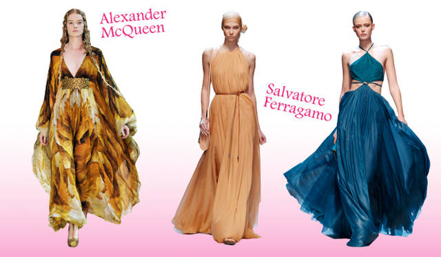 <strong>Keyword 11 “Maxi Dress”</strong></br>Alexander McQueen｜アレキサンダー・マックイーン、Salvatore Ferragamo｜サルヴァトーレ フェラガモ
