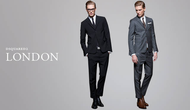 <strong>DSQUARED2│ディースクエアード</strong>　短めの身丈に、細いラペルといったディテールが特徴的な「ロンドン」。