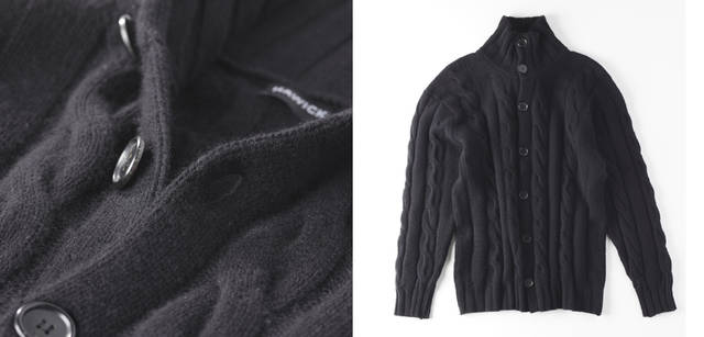 <strong>Scottish mode for men｜</strong>　ブラックのカシミアカーディガン 12万750円（ホイック カシミア オブ スコットランド／ホイック カシミア ジャパン）