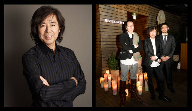 <strong>BVLGARI｜ブルガリ　Save The Children Event 2010</strong>　左／サウンド・スペース・コンポーザーの井出祐昭氏。右／左から、Candle JUNE氏、井出祐昭氏、セーブ・ザ・チルドレン・ジャパン　アフガニスタン担当の園田智也氏。