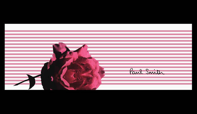 <strong>Paul Smith BLACK│ポール・スミス</strong>　ポール・スミス氏自身が品種改良を手がけた、「ポール・スミスローズ」というボリュームのあるシックなバラがピンクのストライプ地に配された。エレガントなデザイン。