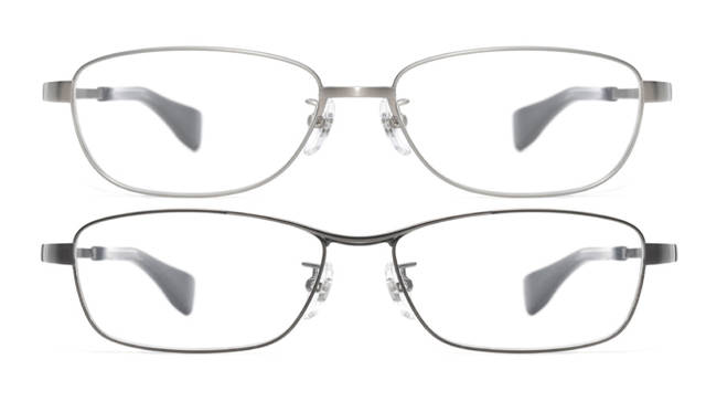 <strong>999.9｜フォーナインズ</strong>　フロント：上：S-83T col.4は、レンズの天地幅32mmで累進レンズを使用中でも安心感のあるサイズ。下：S-84T col.12はシャープな印象を与えるスクエアなレンズシェイプながら、レンズの天地幅30mmをしっかりと確保して、はじめて累進レンズを使用する場合でも掛けやすい。