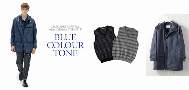 <strong>MARGARET HOWELL｜マーガレット・ハウエル</strong>　2011春夏メンズコレクション<br>MODEL／ブルゾン4万9350円、シャツ1万5750円（ともにMHL.）、トラウザーズ3万4650円、靴9万4500円（ともにマーガレット・ハウエル）<br>ITEMS／ニットベスト各2万4150円（マーガレット・ハウエル）、ブルゾン4万9350円（MHL.）