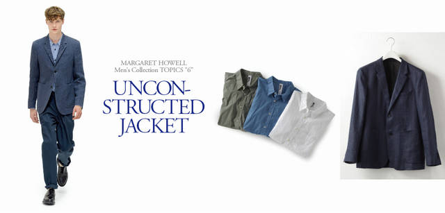 <strong>MARGARET HOWELL｜マーガレット・ハウエル</strong>　2011春夏メンズコレクション<br>MODEL／ジャケット5万8800円、シャツ3万7800円、トラウザーズ3万7800円、靴9万4500円（すべてマーガレット・ハウエル）<br>ITEMS／シャツ各１万7850円（すべてMHL.）、ジャケット5万8800円（マーガレット・ハウエル）