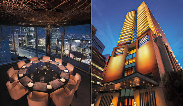 THE PENINSULA TOKYO｜ＭＩＮＩのコンシェルジュサービスを開始　　左｜ザ・ペニンシュラ東京 外観、右｜Peter プライベートダイニングルーム　ザ・ネスト