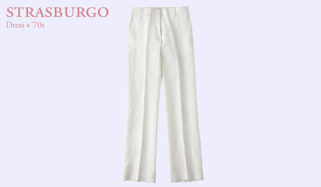<strong>STRASBURGO｜ストラスブルゴ</strong>　リラックス感のある素材ながら、センタープレスを効かせた、粋なデザイン。パンツ 3万3600円（ストラスブルゴ オリジナル／ストラスブルゴ）
