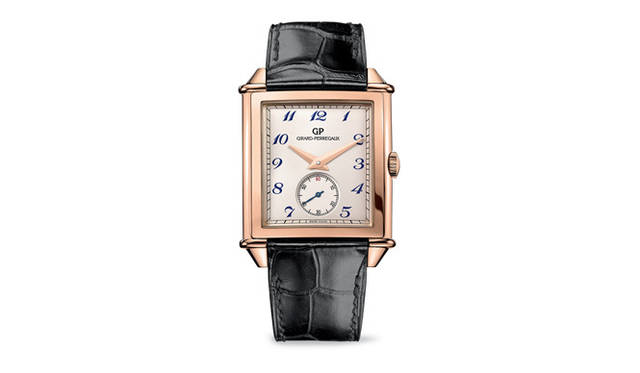 <strong>Girard-Perregaux｜ジラール・ペルゴ</strong> クラシックな角型ウォッチ「ヴィンテージ 1945」の新作。今まででもっとも大型のXXLサイズのシンプルなスモールセコンドモデル。「ヴィンテージ 1945 XXL」235万2000円（10月発売予定） SSケースモデル（94万5000円）もあり。
