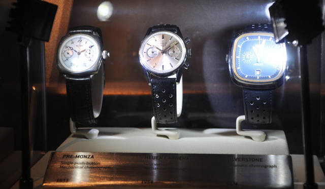 <strong>TAG Heuer｜タグ・ホイヤー</strong> 1930年代～’70年代の腕時計が並べられた。