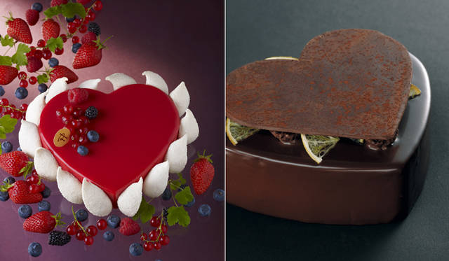 <strong>PIERRE HERMÉ PARIS｜ピエール・エルメ・パリ</strong><br />左｜「クール エルザ」　青山限定商品。シトロン風味のムスリーヌ、フリュイルージュのコンポート、オリーブオイル入りシトロン風味のビスキュイ、メレンゲ、フリュイルージュ。サイズ 約13cm/2940円。<br />右｜「クールアズュール」青山限定商品。ビスキュイショコラ、柚子のクリーム、フルールドセル入りショコラ片入りムースショコラ、フルールドセル入りサブレショコラ、ブラックショコラ。サイズ 約13cm/2940円。（現在予約販売終了）