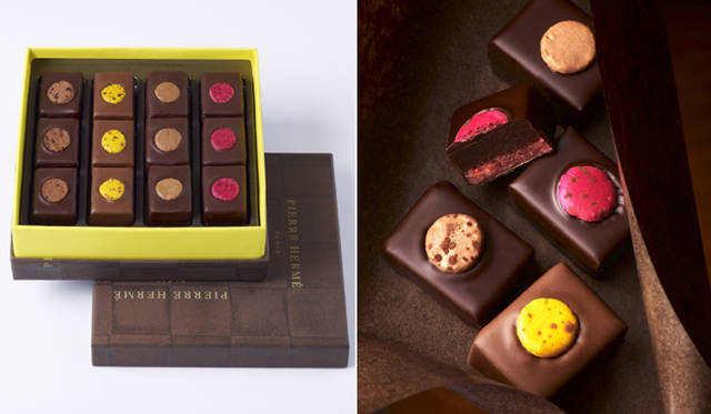 <strong>PIERRE HERMÉ PARIS｜ピエール・エルメ・パリ</strong>　青山限定商品。「ショコラ オ マカロン」（アンタンス、クロエ、モガドール、ピエトラ）　12個詰め合わせ／各4200円