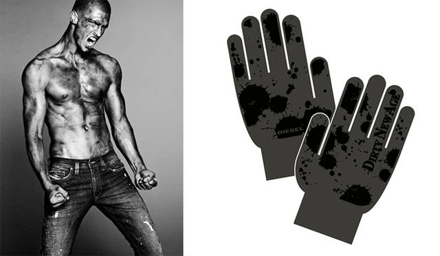 <strong>DIESEL｜ディーゼル</strong>　「2011春夏デニムキャンペーン」　メンズイメージビジュアルと、TRY ON GIFT FOR MEN : WORK GLOVE（※画像はイメージ）