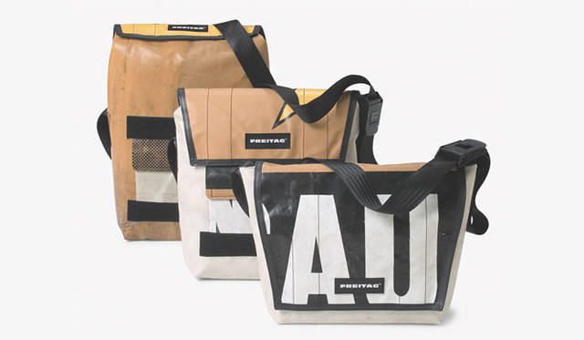 <strong>PASS THE BATON GALLERY</strong>　F14 DEXTER / 2006年製作<br>初代モデル「F13 TOP CAT」をつくってからフライターグ兄弟は、おなじ機能とデザインを踏襲しダウンサイズしたふたつのモデル「F12 DRAGNET」（Mサイズ）、「F11 LASSIE」（Sサイズ）をそれぞれ1994年、95年に発表した。バッグの容量が大きくなったさいに内側に折り曲げられた幌を拡張できる機能性とデザイン性がクラシックメッセンジャーの真骨頂。バッグ自体のカタチと柄の見え方もその都度、変化する。この「F14 DEXTER」はSとMの中間サイズで、ポケットも小分けされて、さまざまなガジェットを持ち歩く現代人にも対応している。