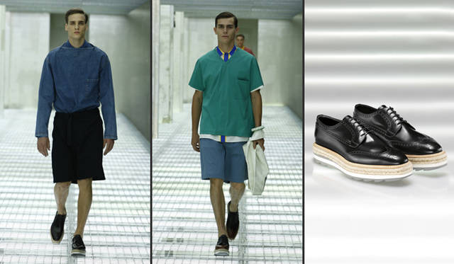 <strong>Prada｜プラダ</strong>　エスパドリューソール調の革靴。リラックス感が漂う。