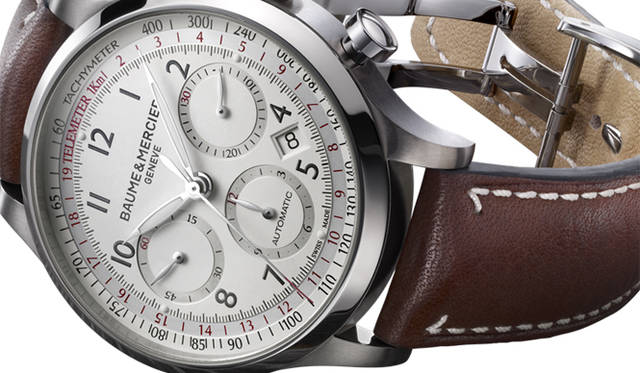 <strong>Baume & Mercier｜ボーム＆メルシエ</strong> 文字盤の色バリエーションも豊富で、ブラウン、シルバー、ブラック、アンサスライト（グレー）もある。「ケーブランド・クロノグラフ」36万7500円（6月発売予定）